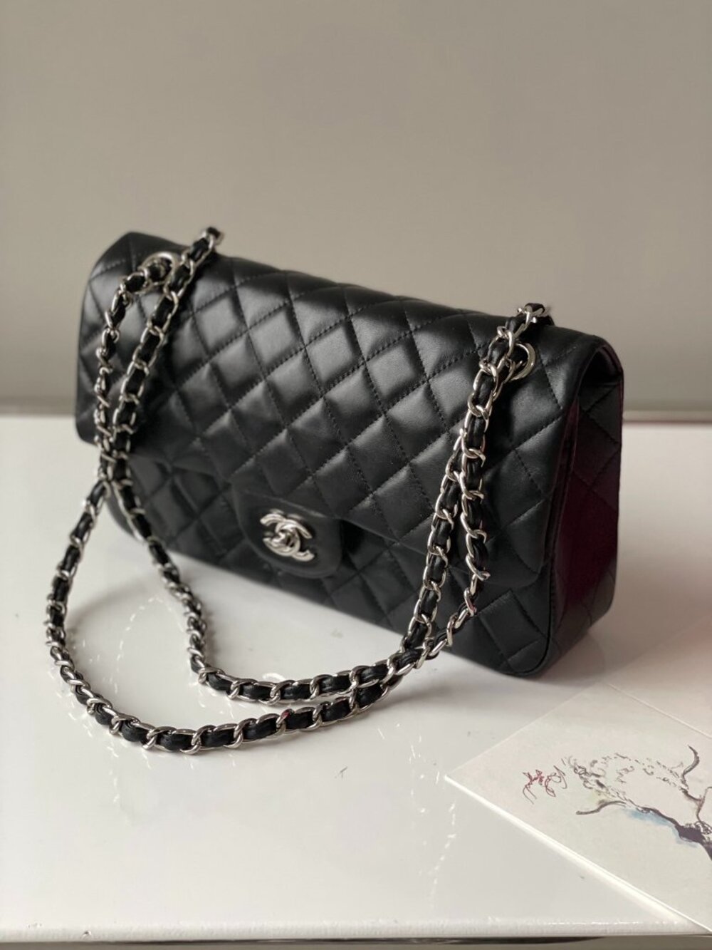 Chanel Classic Flap Medium in Black Lambskin Leather with Silver Hardware